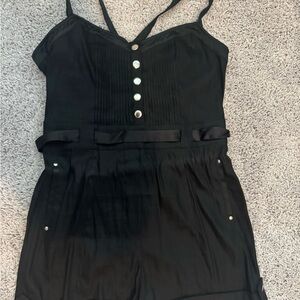 Bebe Black Linen Romper with Satin Trim Size Large